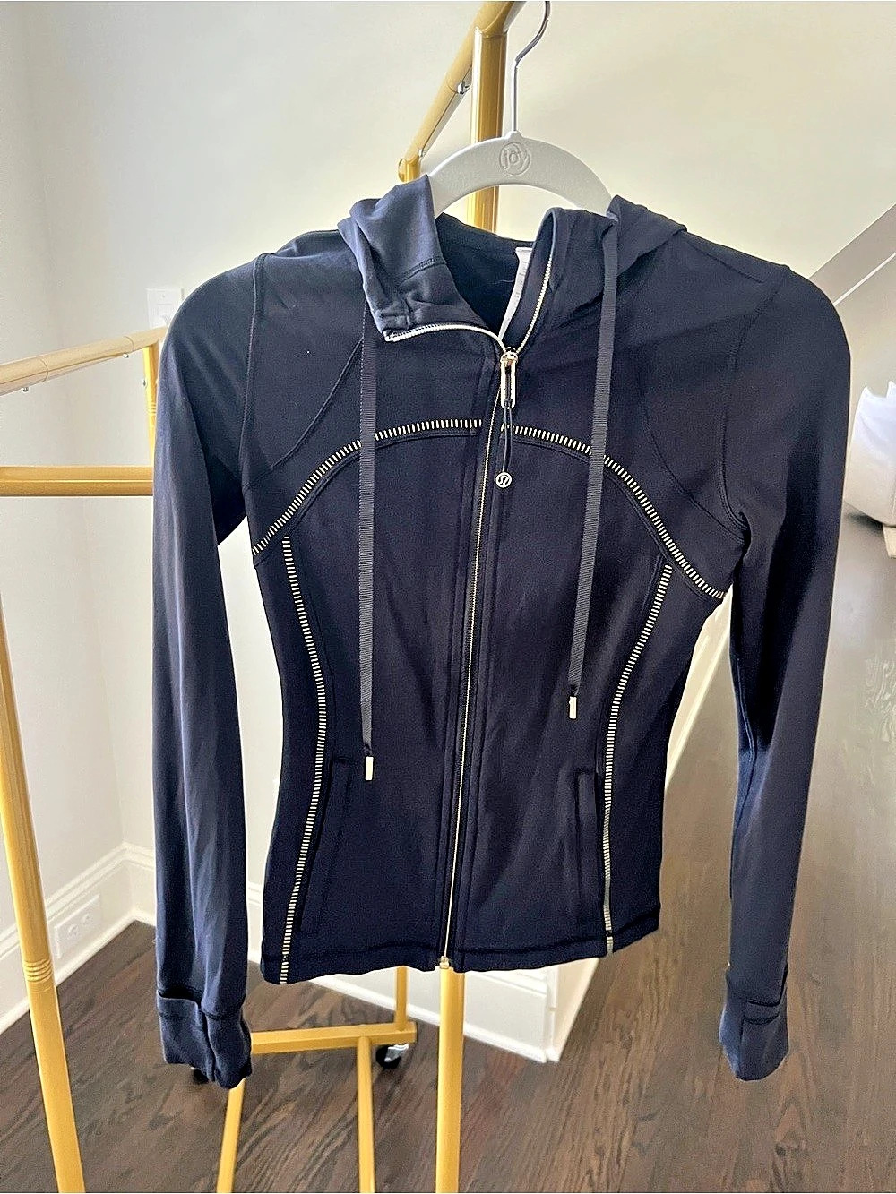 lululemon Define Jacket Black with Gold trim, Hooded Zip Jacket Size 4
